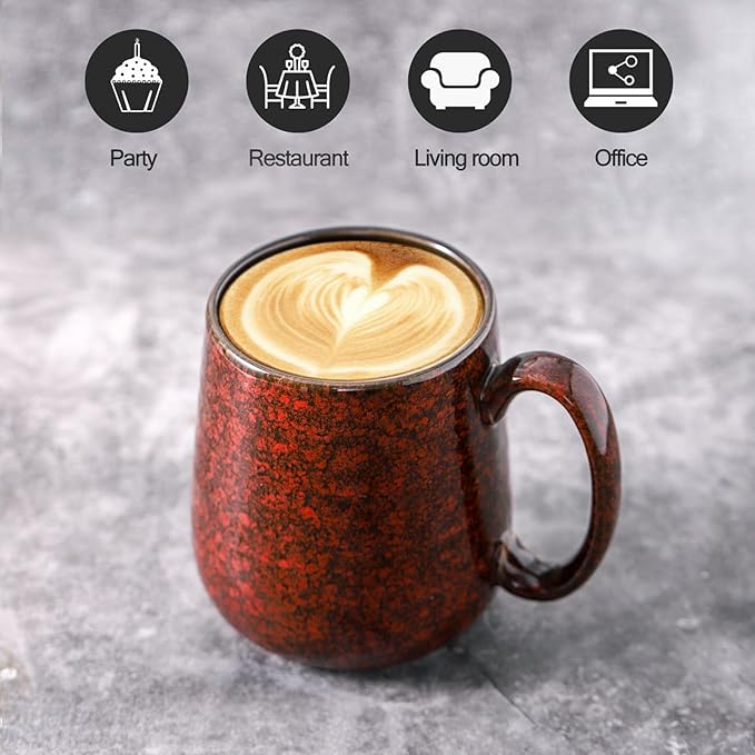 Hasense Coffee Mugs Set of 6, 15 Ounce Ceramic Coffee Cups Set with Handle,Porcelain Tea Mug for Kitchen, Red Cup for Tea,Cocoa,Dishwasher and Microwave Safe