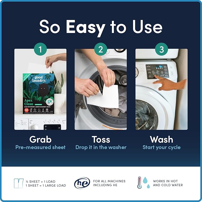 Apex Eco-Friendly Unscented Laundry Detergent Sheets (60 Loads) – 15x Powerful Sport Laundry Sheets Detergent, Hypoallergenic, No Plastic Waste - Travel friendly fabric softner sheet - USA Based