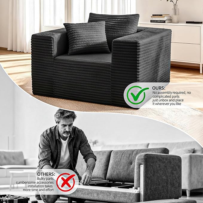 Single Cloud Sofa, Giant Bean Bag Chair with High Backrest & Wider Armrest, Foam Boneless Couch for Oversized Spaces, Comfy Furry Sofas with Pillows for Living Room, Bedroom, Apartment, Dorm, Office