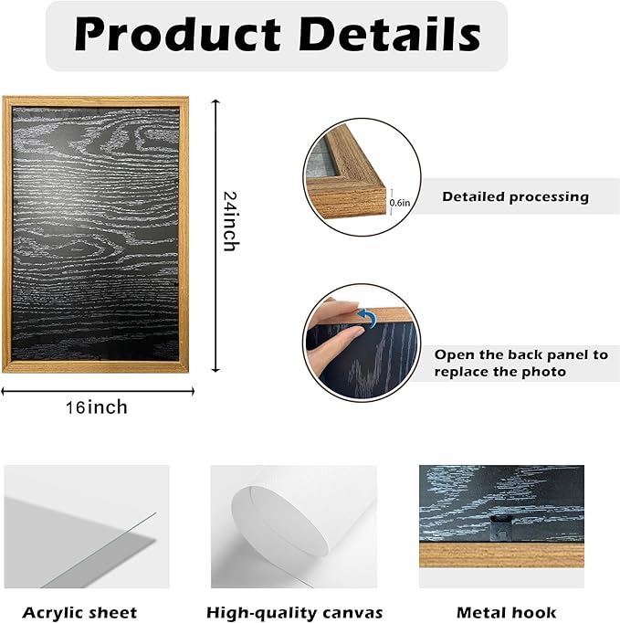 DUWQU 3 Pcs Blue Floral Canvas Wall Art, Wood Framed Navy Blue Wildflower Lily Daisy Art Wall Decor, Watercolor Botanical Flower Home Poster Art Prints for Living Room Bedroom Bathroom 16×24 Inches