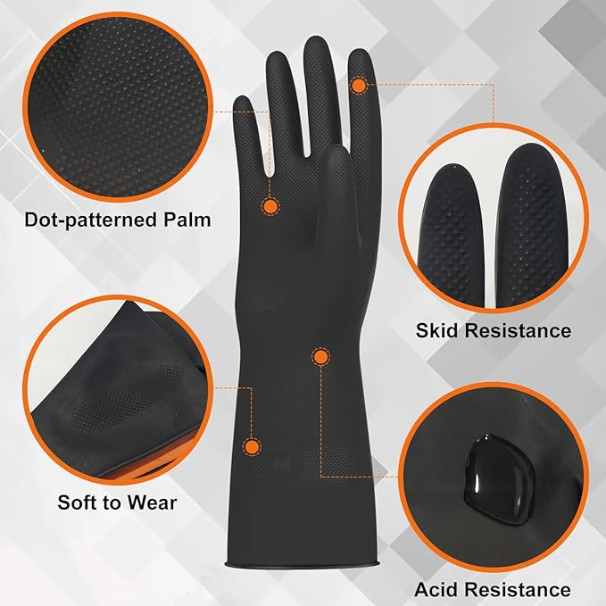 Beieverluck 10 Pairs Chemical Resistant Gloves Large Rubber Cleaning Gloves Heavy Duty Dishwashing Gloves Protective Safety Work Gloves, Medium