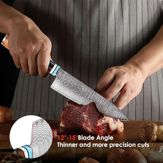 Kuwata Chef Knife, Professional Japanese VG10 Damascus Steel Kitchen Chefs Knife 8 Inch, Razor Sharp Professional Meat Cutting Knife with Gift Box for Family, Restaurant