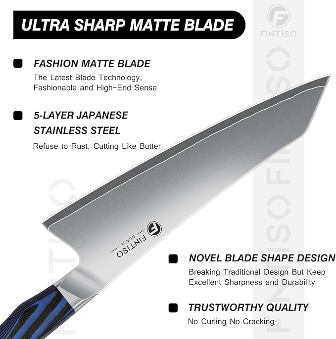 FINTISO 8 Inch Chef Knife, High-End Kitchen Knife with G10 Handle, Ultra Sharp 5 Layer 10Cr15CoMoV Japanese Stainless Steel Professional Cooking Knife, Cutting Knife for Home and Kitchen