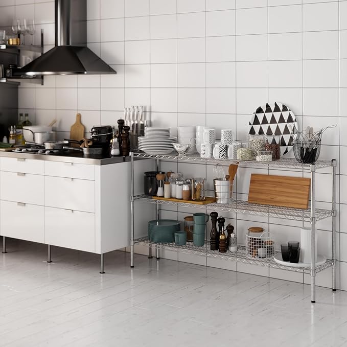 14" Deep x 60" Wide x 34" Height Wire Shelving Kit | 3-Tier | NSF Commercial Storage Rack Unit