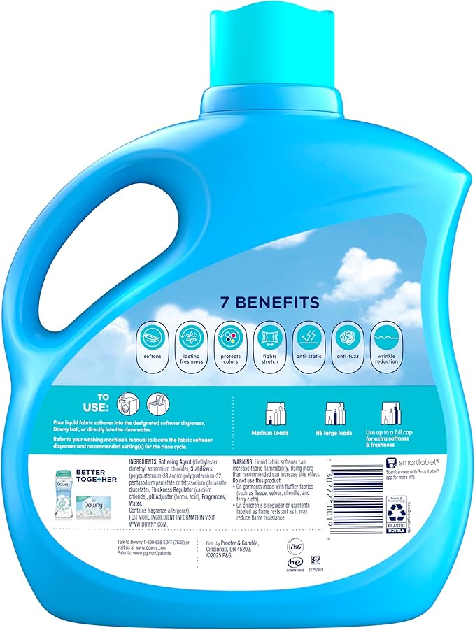 Downy Fabric Softener Liquid, Cool Cotton Scent, 111 fl oz, 150 Loads