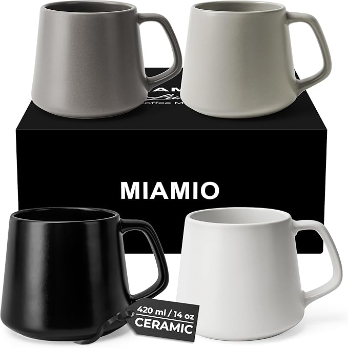 MIAMIO - Coffee Mugs Set of 4 / Large Ceramic Coffee Cups (14 oz) - Mug for Cappuccino, Tea, Espresso - Microwave and Dishwasher Safe - Luxe Collection (Classic Pastel)