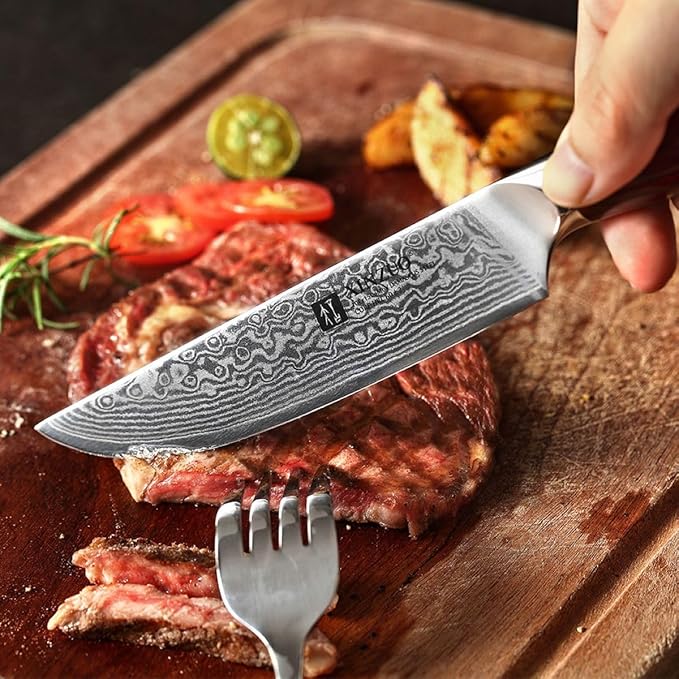 XINZUO 15pcs Kitchen Knife Set with Block, Professional Damascus Chef Knife Set-steak Knife Set of 6-Kitchen Shear&Diamond Honing Steel,Natural Rosewood Handle, Razor Sharp