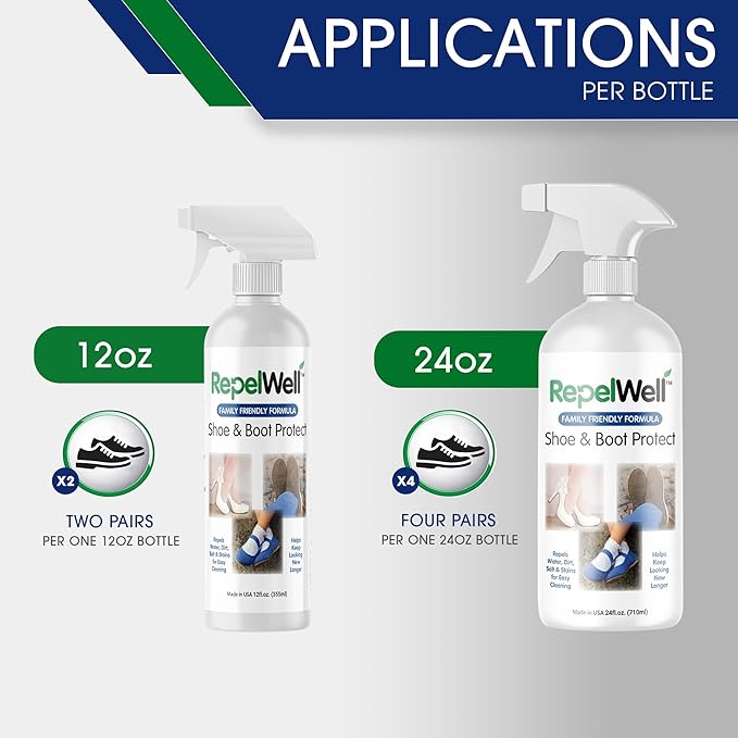 Shoe & Boot Stain & Water Repellent (12oz) Eco-Friendly, Pet-Safe Spray Keeps Fabric, Leather & Suede Clean & Dry