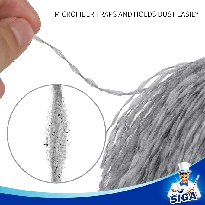 MR.SIGA Microfiber Delicate Duster, Comfortable Non Slip Handle, Detachable Washable Duster Head, Gray & Black