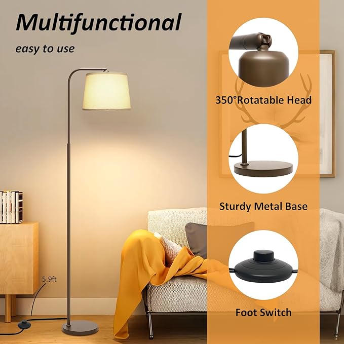 AKASUKI Floor Lamp for Living Room with 3 Color Temperatures, Foot Switch Standing Lamps for Living Room, Bedroom, Office, Arc Mordern Floor Lamp with 9W LED Bulb Included
