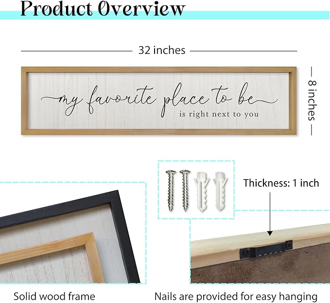 ZZJJHYWGQ Love Quotes Wall Decor My Favorite Place To Be Sign 32"×8" Couples Love Theme Plaque Modren Farmhouse Master Bedroom Above Over Bed Wood Framed Wall Art (Wood)