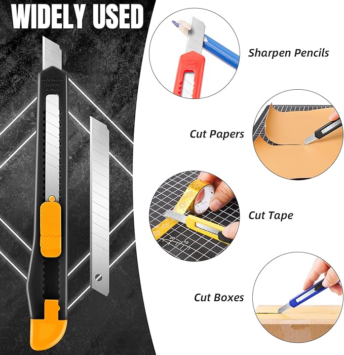 10 Pack Box Cutter Retractable, 9MM Snap-Off Blade Utility Knife, Razor Knife with Self-Lock Design, Box Cutter Knife Exacto Knife for Cutting Boxes, Carton, Cardboard, Disposal Box Opener