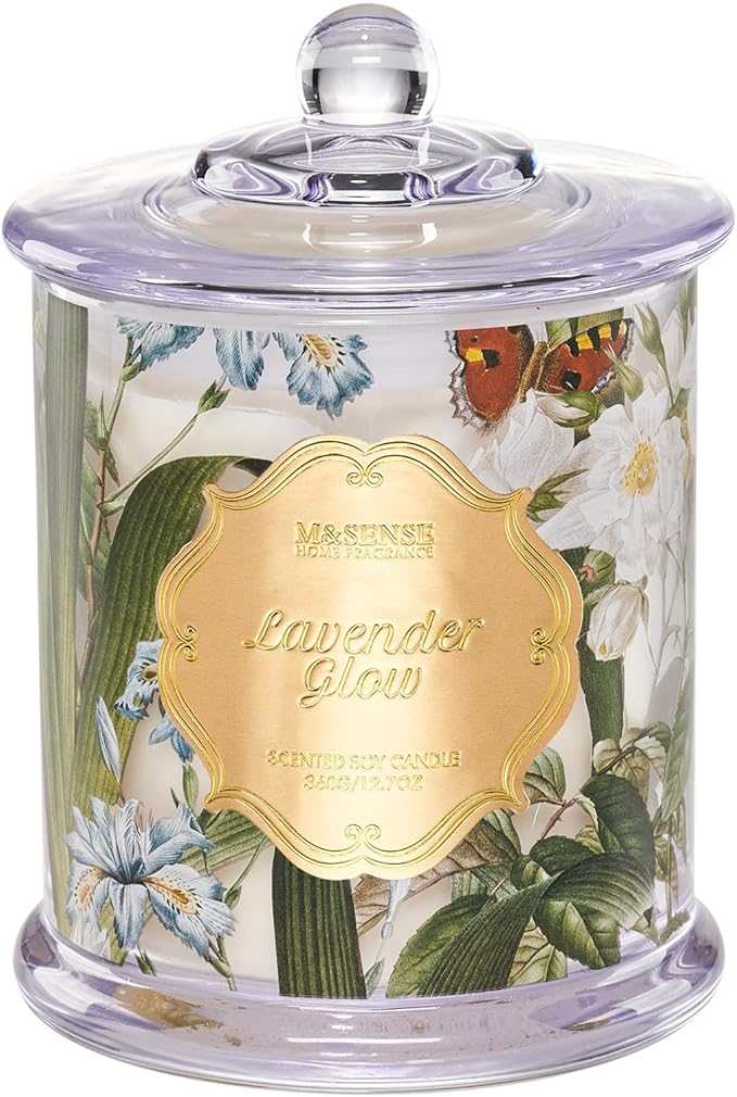 M&SENSE Lavender Candles for Home Scented, Organic Soy Candles with Natural Essential Oil, Relaxing Aromatherapy Candles for Bath Spa Meditation, 2 Wick 12.7oz Large Candle 75 Hour Long Lasting