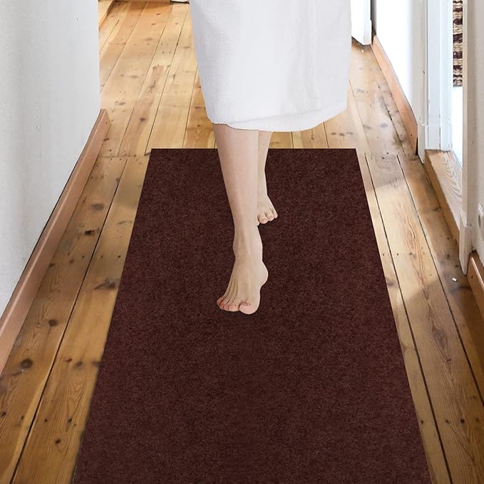 Custom Size Backed Non-Slip Area Rugs Runner, Easy Clean, Waterproof Runner Rugs for Hallway Entryway, Kitchen, Laundry, 3FT x 10FT, Brown