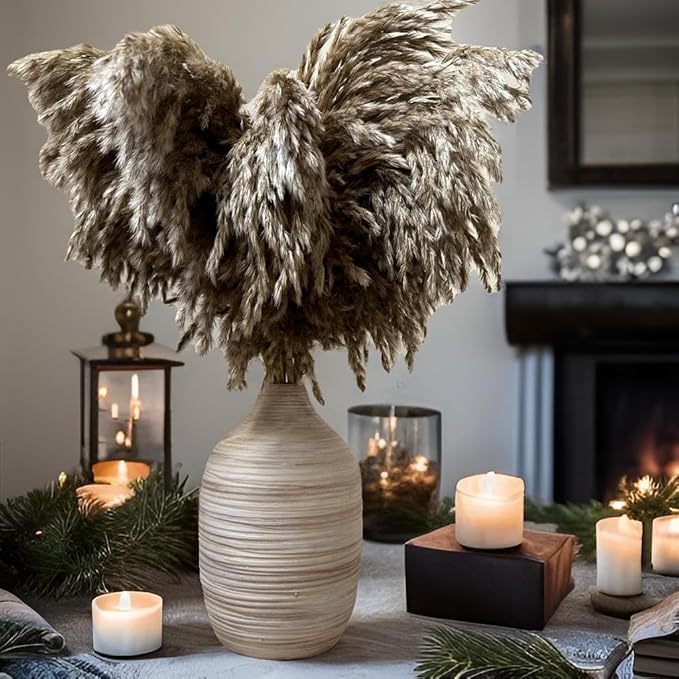 ALMA 9 Inch White Boho Vase for Modern Farmhouse|Ceramic Pampas Grass Vases|Decorative Rustic Vase for Home Decor, Modern Farmhouse, Coffee Table, Shelf, Mantel Decor