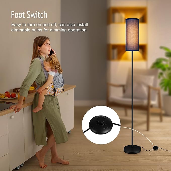 BoostArea Floor Lamps for Living Room, Modern Blue Floor Lamp, LED Corner Floor Lamp with Linen LampShade, Standing Lamp for Bedroom/Office/Study Room/Farmhouse(Bulb Not Included)