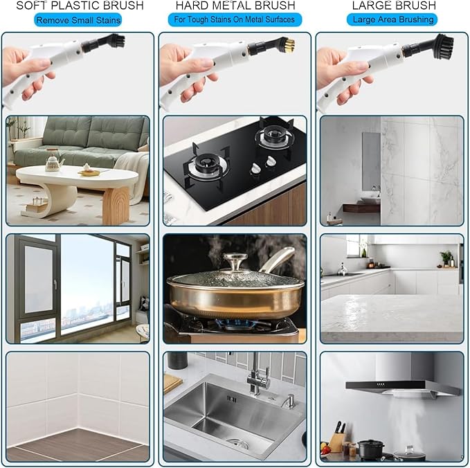 Touchscreen Steam Cleaner 1100ML 2500W High Temperature Pressure Handheld Steam Cleaning Machine with Brush Heads and Gloves 7 in 1 for Car Floor Kitchen Bathroom Window Furniture (White)