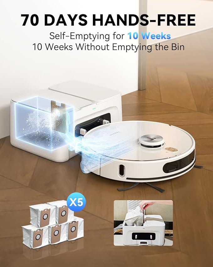 Robot Vacuum and Mop Combo,Self Emptying Station for 70 Days Cleaner with LiDAR Navigation Smart Mapping & Max Strong 8000Pa Suction WiFi/App/Alexa Voice Control, Obstacle Avoidance for Hard Floors