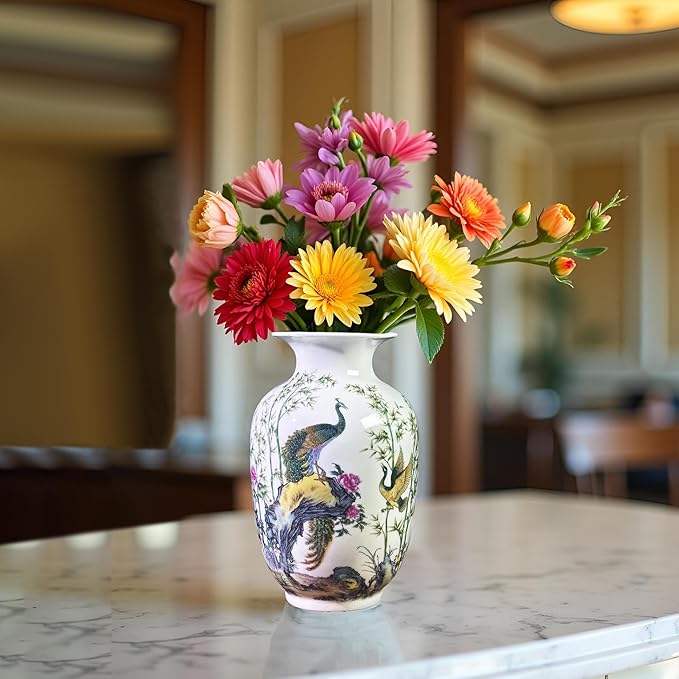 MTME Porcelain Figurines, Jingdezhen Decorative Flower vase, Melon Sr. Home Decor, Wedding Gifts, Aesthetic Sculpture Home décor (Peacock in Love)