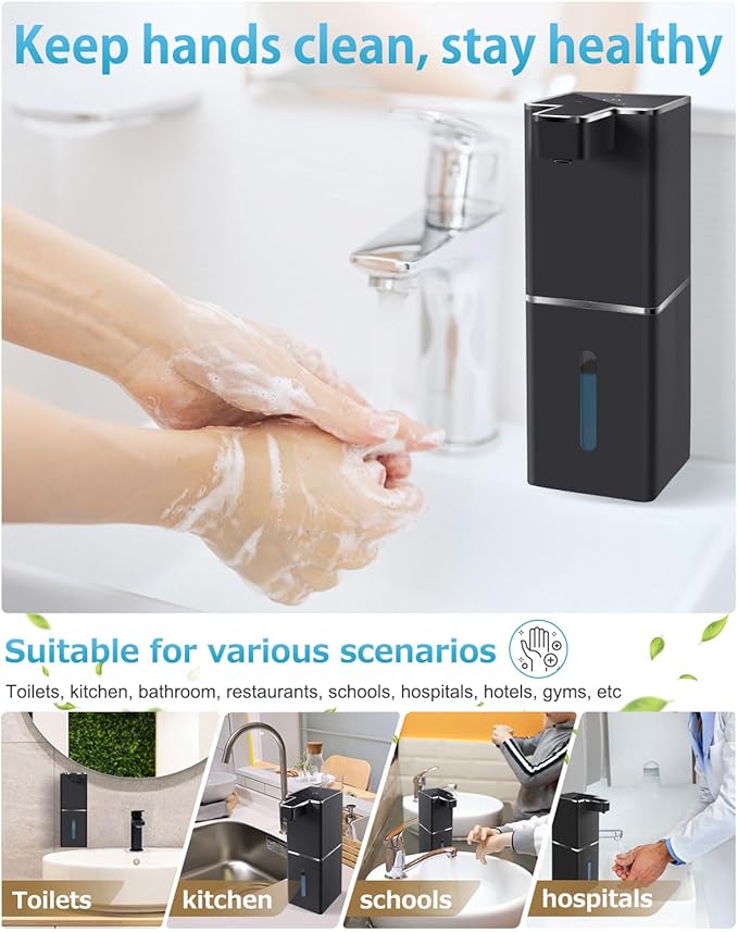 Automatic Foaming Soap Dispenser Touchless 380ml/12.8oz Rechargeable Hand Soap Dispenser Wall Mounted 4 Levels Adjustable Foam Soap Pump for Bathroom Kitchen Dish Soap