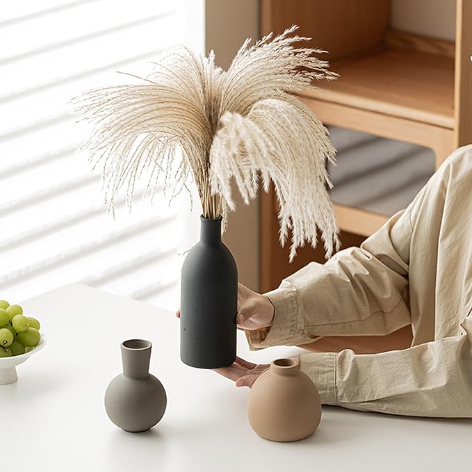Ceramic Vase Set of 3, Modern Minimalist Farmhouse Style Home Decor Vases, Ideal for Pampas Grass & Dried Flowers, Perfect for Kitchen, Bedroom, Living Room & Dining Table Centerpiece (Multicolor)