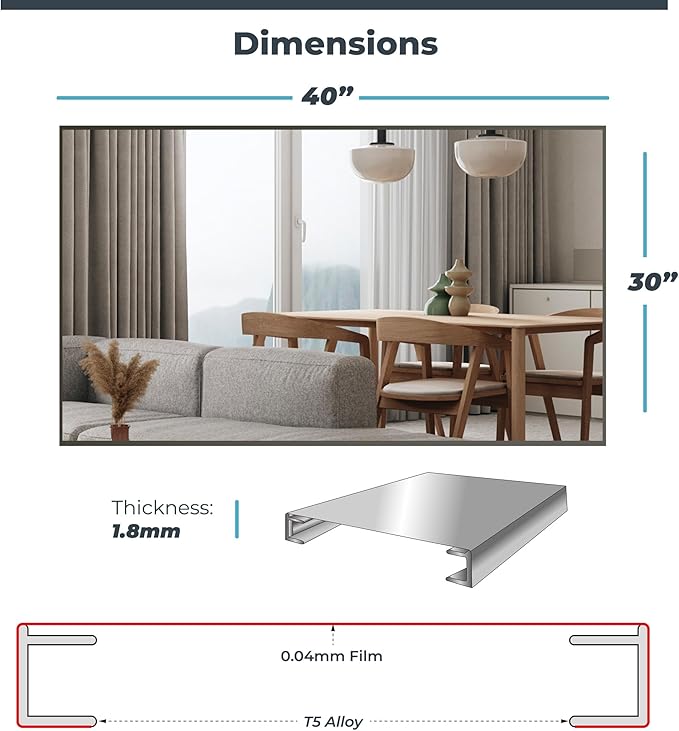 Unbreakable Glassless Mirror Ultra Light Shatterproof Wall Mounted Large Mirror for Dance Studio and Bedroom,0.04mm Nano Film, 30" x 40" Gold