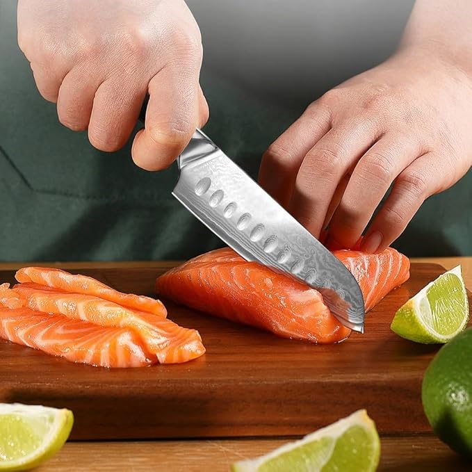 7 inch Santoku Knife, Professional Japanese VG10 Steel Damascus Knife-G10 Handle for cutting Meat,Fish,Fruit, Vegetable