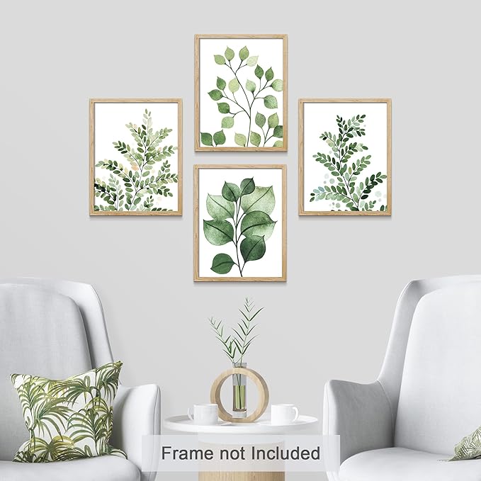 SIGNWIN Poster Bathroom Decor 11"x14", Wall Art Room Decor Multicolor for Living Room, Bedroom, Office Green Pastel Forest Fern Leaf Collage Nature Garden Illustrations Plant Art Botanical