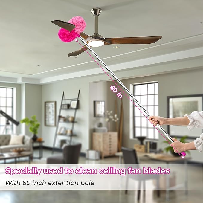 Ceiling Fan Cleaner Duster with 60 inch Extension Pole, Dusters for Cleaning High Ceiling Fan Blades, Dusters Kit with Storage Bag, Cleaning Tools for Families