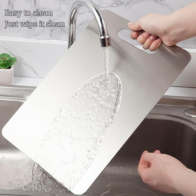 Titanium Cutting Boards for Kitchen Double Sided Pure Titanium Cutting Board with Handle, Suitable for Meat, Vegetables, and Fruits,Metal Cutting Board Lightweight and Easy to Clean (14 x 10)