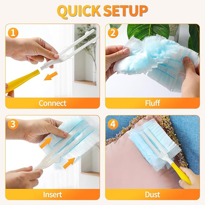 30 Count Electrostatic Duster Refills Compatible with Swiffer,Multi-Surface Dusting Refills,Microfibre Duster for Cleaning with 1Pcs Short Handle,Unscented