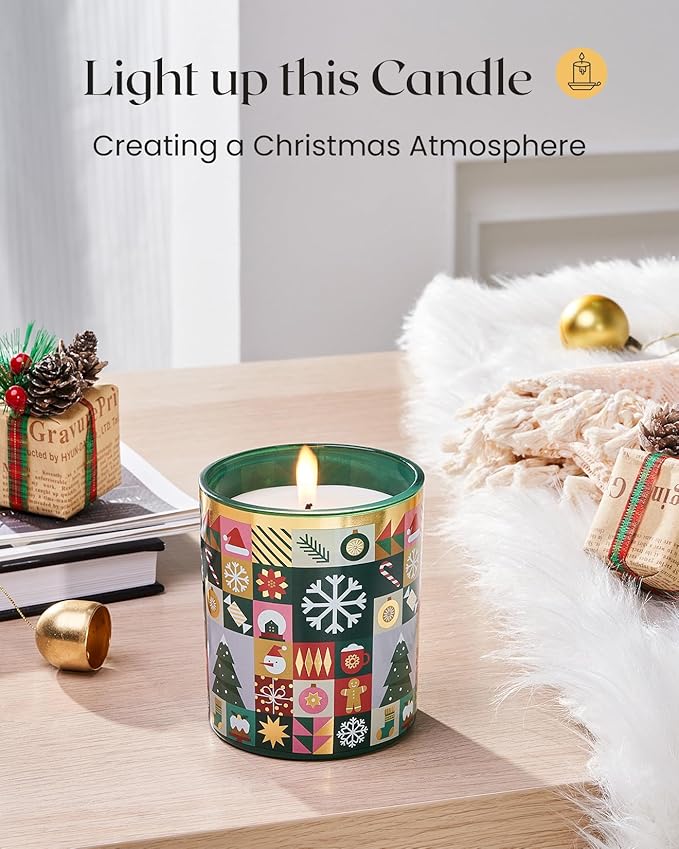 M&SENSE Fir & Pine Scented Holiday Candle 55 Hours Long Lasting Wood Scent Gift for Christmas, 9.9oz All Natural Soy Wax Clean Non Toxic Candle for Housewarming & Stress Relief