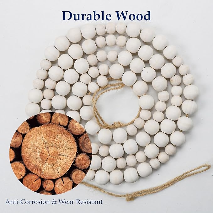 Hanging Photo Display Wall Decor with 15 Wood Clips, 67 Inches Boho Wooden Bead Garland Collage Picture Frame Photos String DIY, Photo Hanger for Bedroom Office Dorm Room Decor Gifts(1PCS)