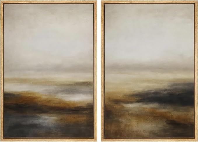 SIGNFORD Framed Canvas Print Wall Art Set Abstract Neutral Landscape Modern Beige and Brown Illustration Modern Art Decorative Nordic Nature for Living Room, Bedroom, Office - 16"x24"x2 Natural