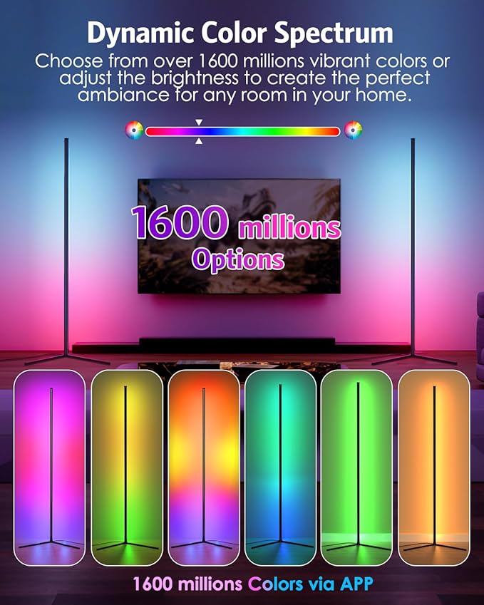 Upgraded Floor Lamp, 64.5''RGB LED Corner Lamp with App & Remote Control, 16 Million Colors & 300+ Scene, Standing Lamp with Music Sync for Living Room, Gaming Room,Bedroom