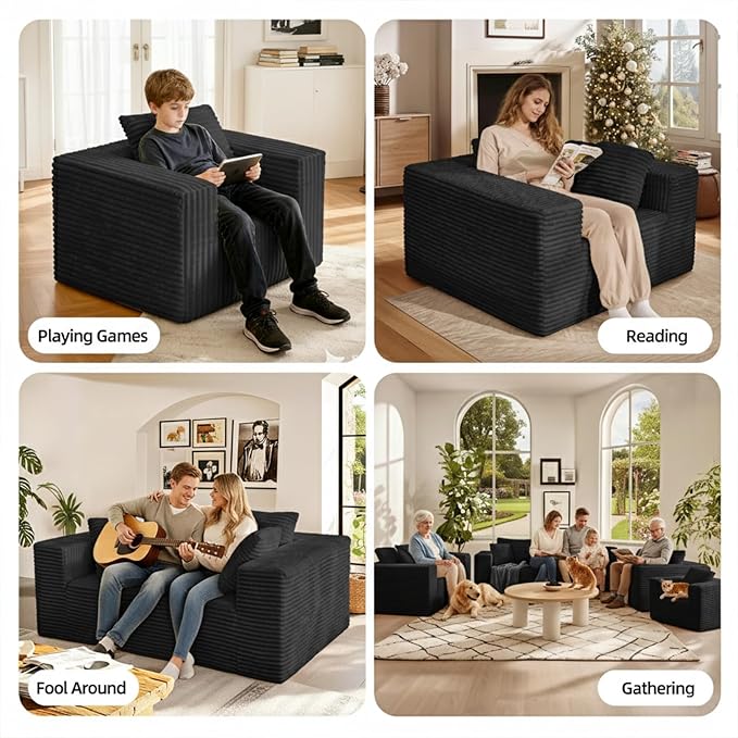 Single Cloud Sofa, Giant Bean Bag Chair with High Backrest & Wider Armrest, Foam Boneless Couch for Small Spaces, Comfy Furry Sofas with Pillows for Living Room, Bedroom, Apartment, Dorm, Office