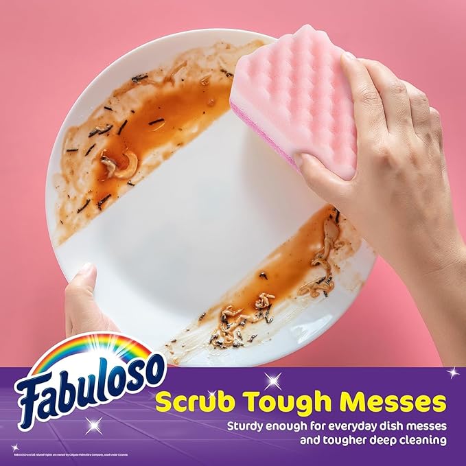 Fabuloso Sponges, Rainbow - Scratch-Free Scrubber for Dishes and Surfaces - Dishwashing Sponge for Bold and Bright Cleaning Experience, 4 Count - 2 Pack