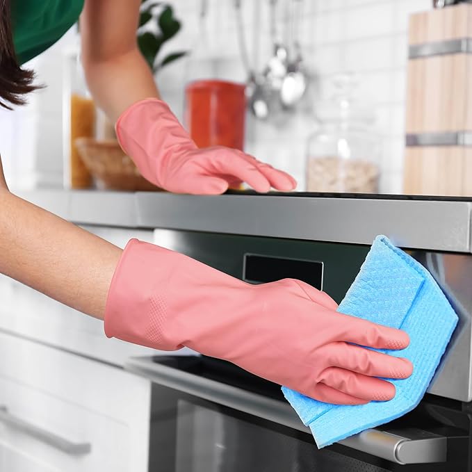4 Pairs Rubber Kitchen Dishwashing Gloves - Colorful Reusable Household Cleaning Gloves Outdoor Chores for Women & Men (Large)