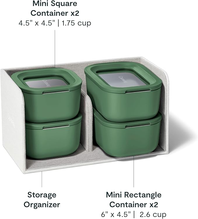 Caraway Mini Food Storage 9pc Set - Glass Storage Containers for Food - Non-Toxic Ceramic-Coated Glass - Air Release Technology - Compact & Stackable Design - Sage