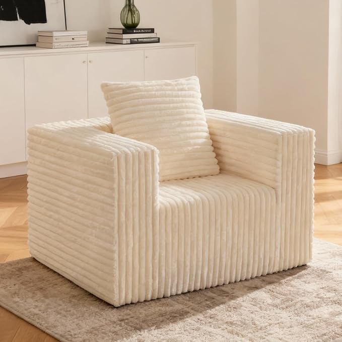 Single Cloud Sofa, Giant Bean Bag Chair with High Backrest & Wider Armrest, Foam Boneless Couch for Small Spaces, Comfy Furry Sofas with Pillows for Living Room, Bedroom, Apartment, Dorm, Office