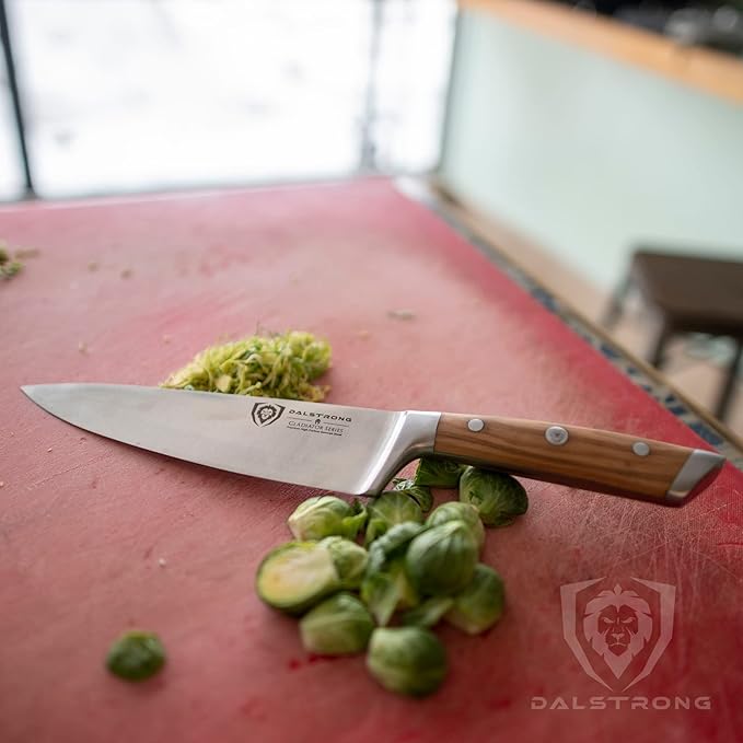 Dalstrong Chef Knife - 8 inch Blade - Gladiator Series - Forged High Carbon German Steel - Razor Sharp Kitchen Knife - Professional Full Tang Knives - Olive Wood Handle - Sheath - NSF Certified