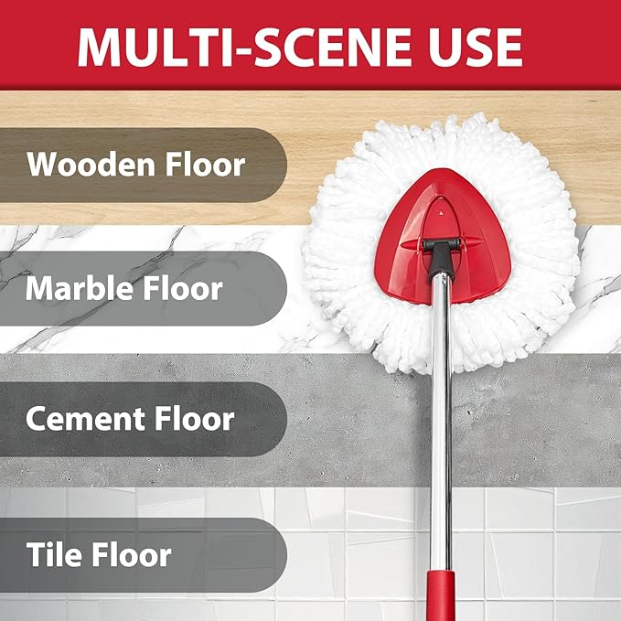 Spin Mop Replacement Set for O-Ceda EasyWring 1-Tank System, Includes 2 Mop Head Replacement, 1 Mop Handle (30-58in Adjustable 4-Section Pole), 1 Scrubber Head, 1 Spin Base