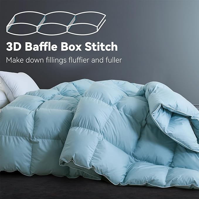 SNOWMAN Premium Down Comforter Cal King Size, Luxurious All Season Duvet Insert with Cotton Blended Fabric, 48oz Fill Weight 3D Baffle Box Design Hotel Bedding Comforter (Blue,108"x98")