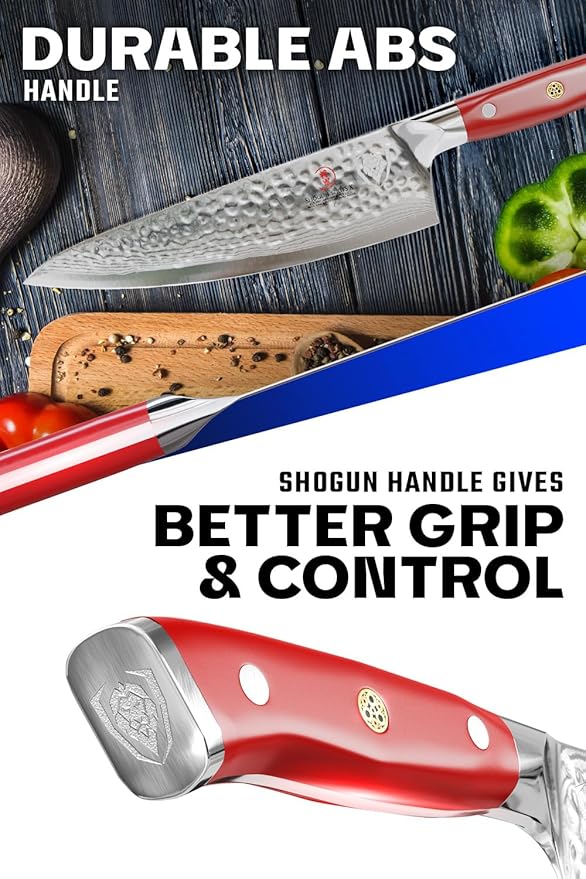 Dalstrong Chef Knife - 8 inch Blade - Shogun Series - Japanese AUS-10V Super Steel Kitchen Knife - Crimson Red Handle ABS - Damascus - Razor Sharp Knife - Professional Full Tang Knives - Sheath