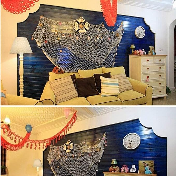 Nature Fish Net Wall Decoration, Ocean Themed Wall Hangings Fishing Net Party Decor for Pirate Party,Wedding,Photographing Decoration