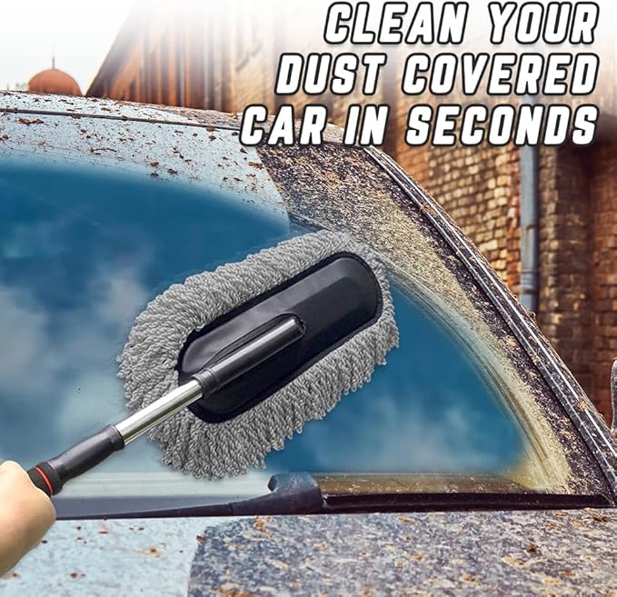 Microfiber Car Duster Cleaning and Car Dash Brush Supplies for Dashboard Exterior Dust Interior Cleaner with Long Retractable Handle to Trap Dust and Pollen for Cars Truck Bike RV Boats Motorcycle