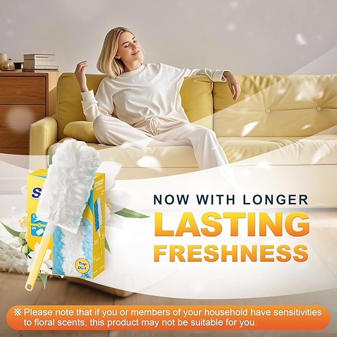 JOYMOOP Disposable Duster for Cleaning, with 2 Handles & 24 Ct Yellow Heavy Duty Refills for Swiffer Feather Duster, Household Cleaning Tool for Electronics, Dusting Furniture, Blinds