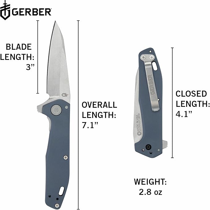 Gerber Gear Fastball (Magnacut) - Slim, Lightweight Folding Pocket Knife with Lock Release and 3-Position Clip - EDC Gear - Made in USA - Magnacut Blue