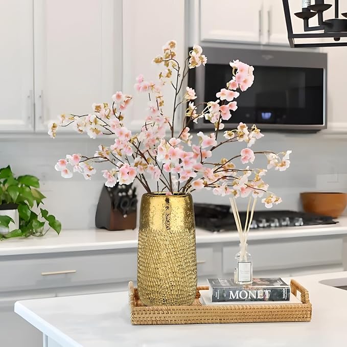 10.2" Ceramic Flower Vintage Vase - Gold Textured Metal Ceramic Vase for Farmhouse Modern Home Decor Pampas Grass Centerpieces Living Room Bedroom Office Decoration
