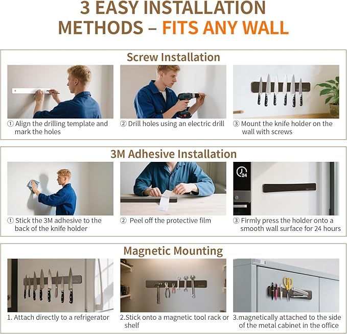 Magnetic Knife Holder for Wall,16.5 Inch Magnetic Knife Strip,Acacia Wood Double Sided Magnetic Knife Rack for Fridge,No Drilling